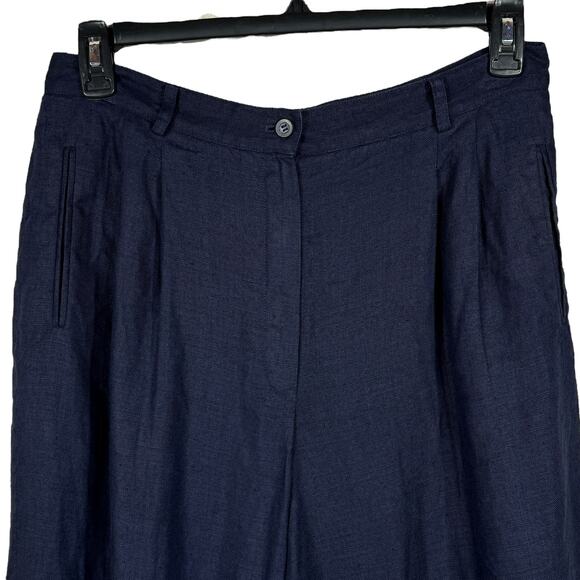 Liz Claiborne Collection SZ 16 Linen Pants Pockets Pleated Zip-Fly Navy Blue - Picture 2 of 9